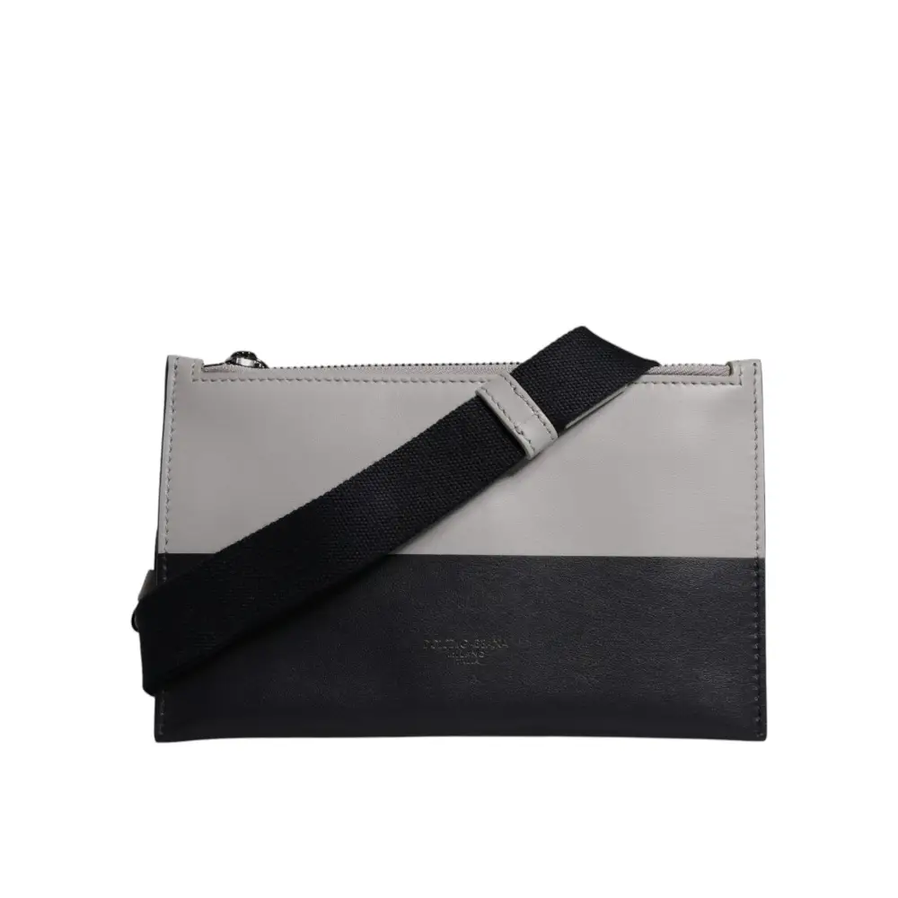 Dolce & Gabbana Schwarz-weißes Leder mit Logo-Prägung Crossbody Bag