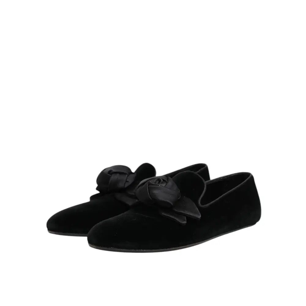 Dolce & Gabbana Schwarz Wildleder Baumwolle Rose Slip On Loafers Schuhe - EU43/US10