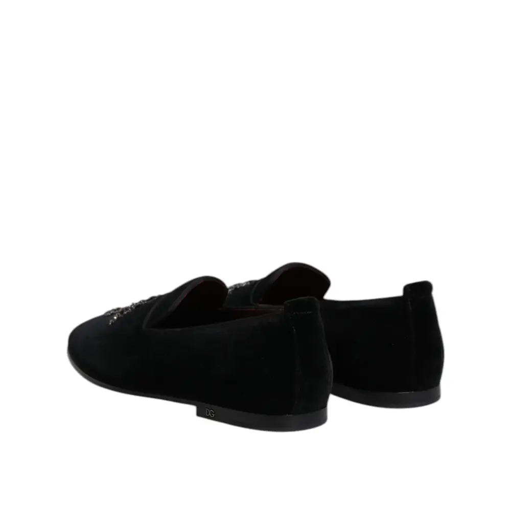 Dolce & Gabbana Schwarz Wildleder Kreuz Slip On Loafers Kleid Schuhe