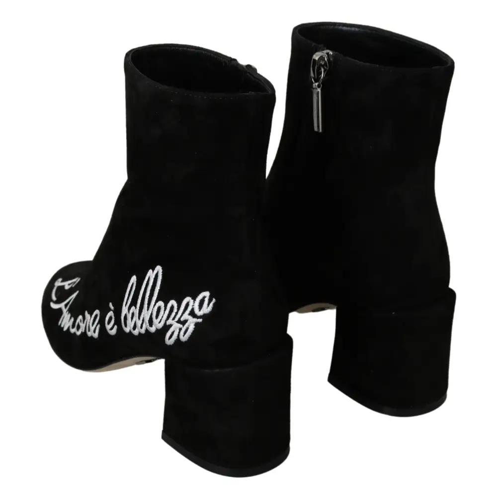 Dolce & Gabbana Schwarz Wildleder L’Amore E’Bellezza Stiefel Schuhe - EU35/US4.5