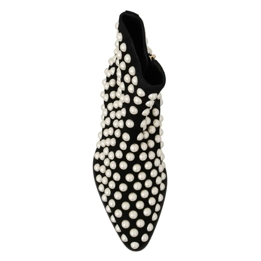 Dolce & Gabbana Schwarz Wildleder Perlen Nieten Stiefel Schuhe - EU39/US8.5
