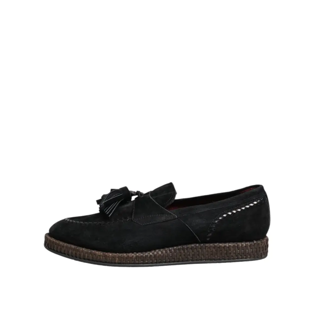 Dolce & Gabbana Schwarz Wildleder Quaste verschönert Loafers Schuhe - EU44/US11