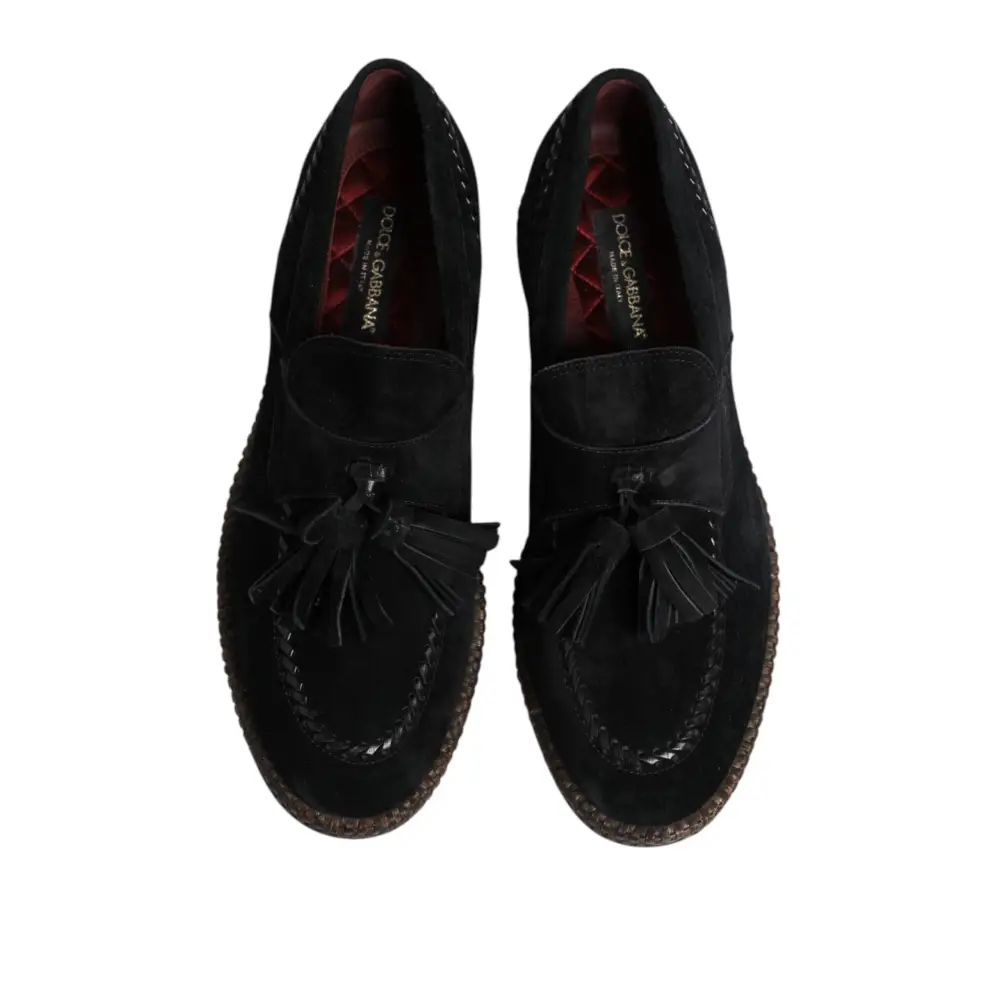 Dolce & Gabbana Schwarz Wildleder Quaste verschönert Loafers Schuhe - EU44/US11