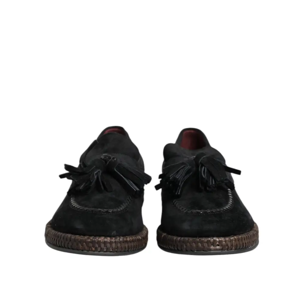 Dolce & Gabbana Schwarz Wildleder Quaste verschönert Loafers Schuhe - EU44/US11