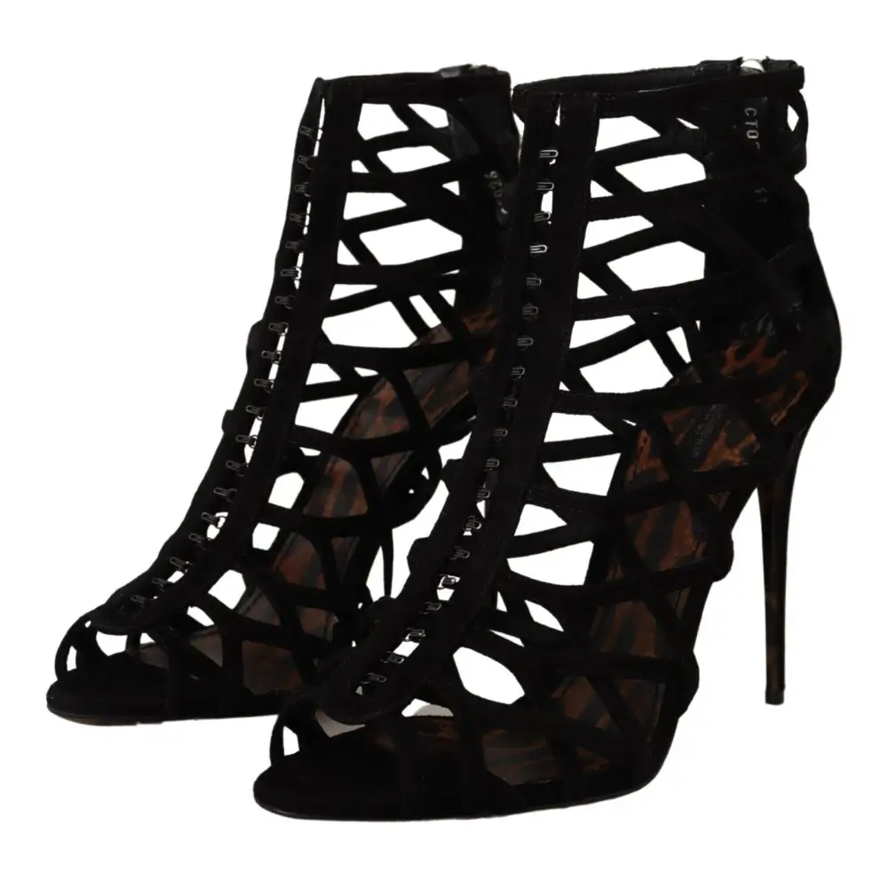 Dolce & Gabbana Schwarz Wildleder Stiletto Heels Bette Sandalen Schuhe - EU41/US10.5