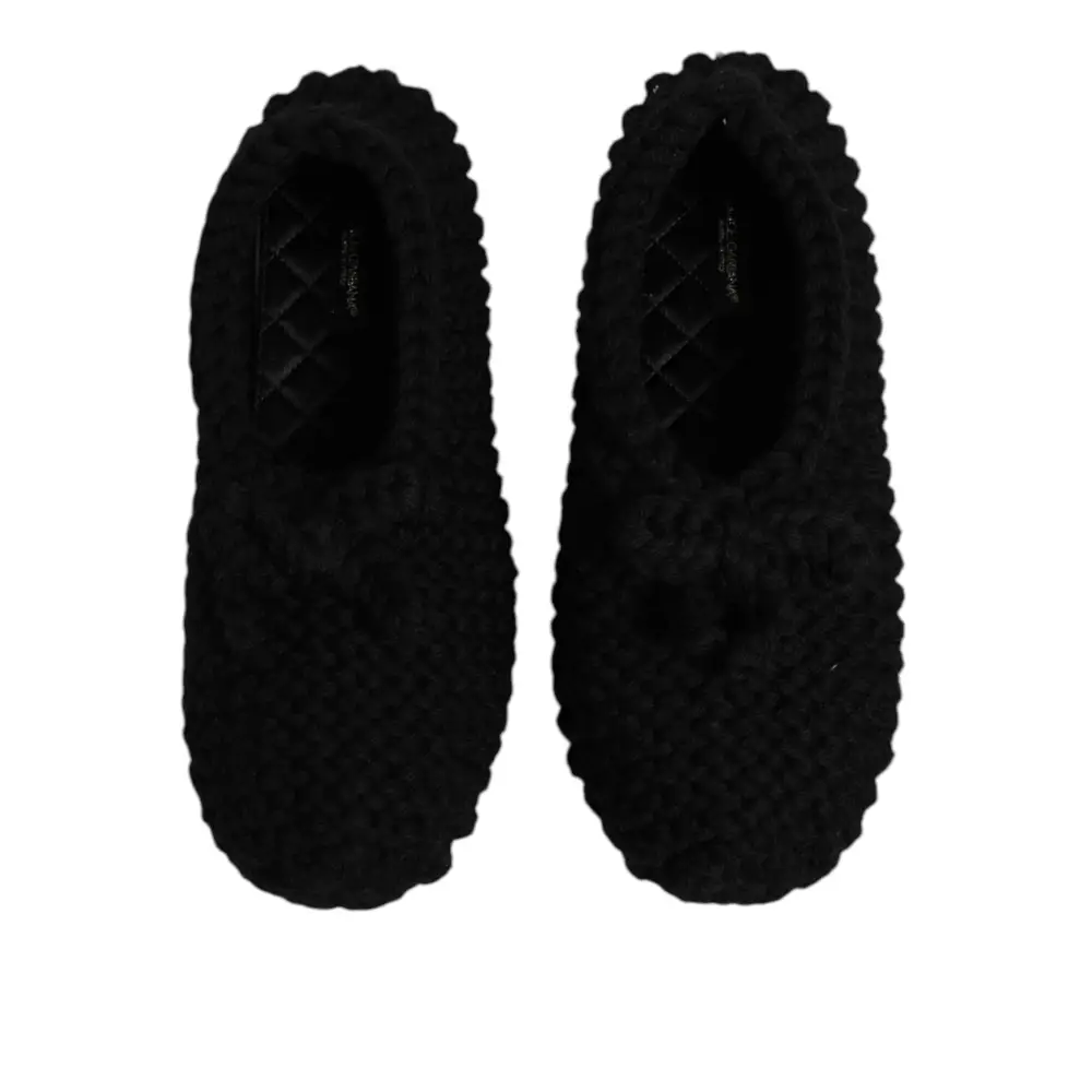 Dolce & Gabbana Schwarz Wolle Slip On Flats Ballerina Schuhe