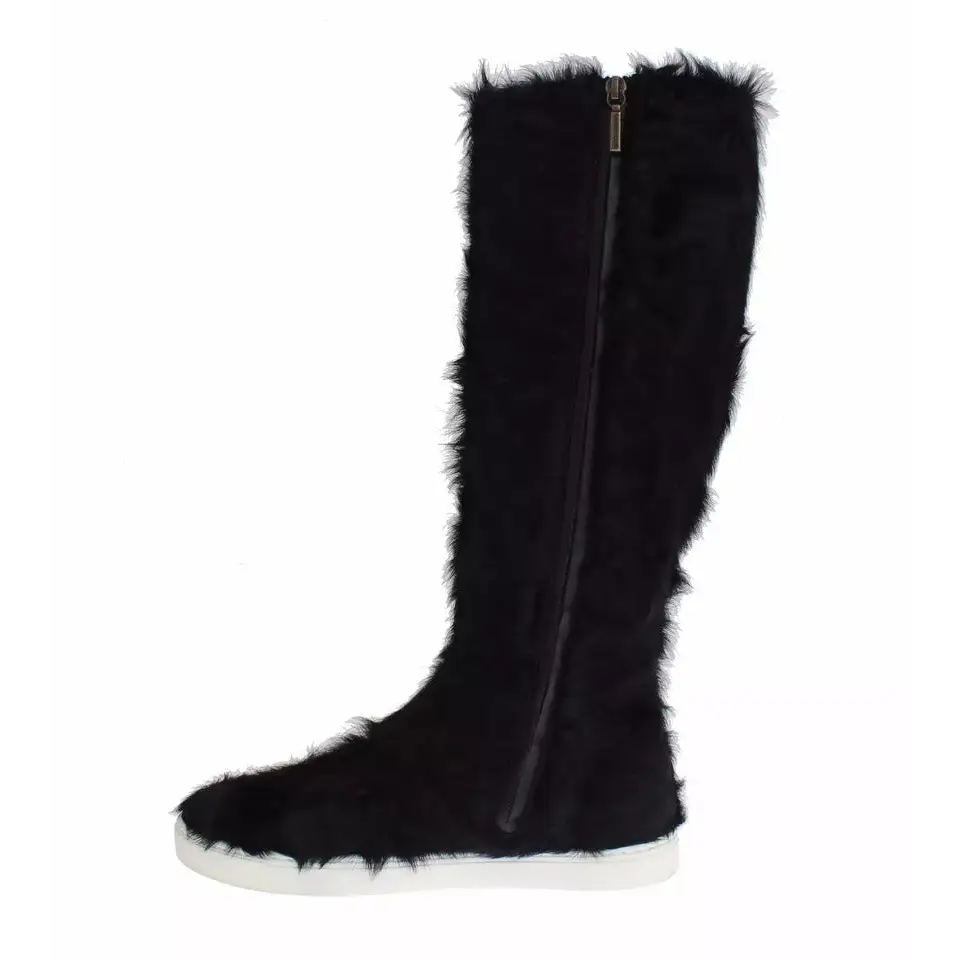 Dolce & Gabbana Schwarz Xiangao Lammfell Leder Stiefel Schuhe - EU36/US6