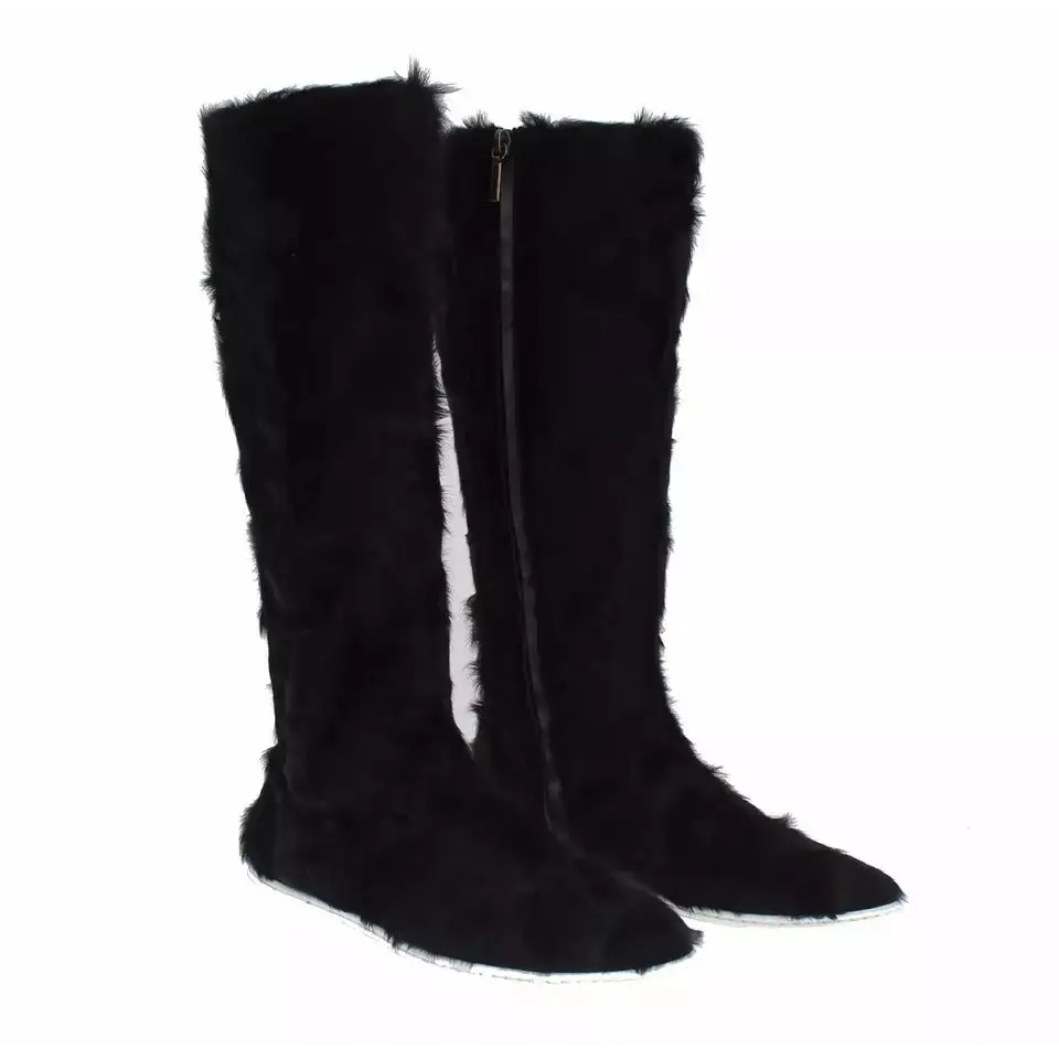Dolce & Gabbana Schwarz Xiangao Lammfell Leder Stiefel Schuhe - EU36/US6