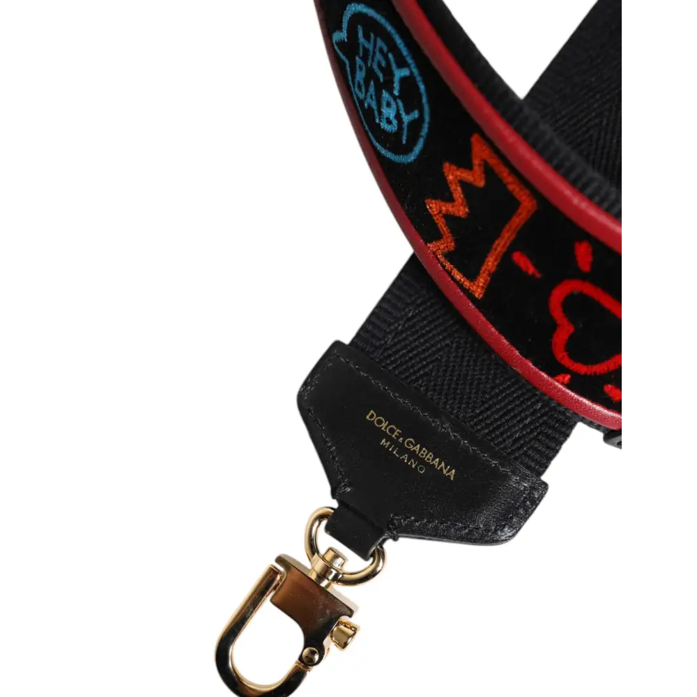 Dolce & Gabbana Schwarze bedruckte Baumwolltasche mit Schulterriemen