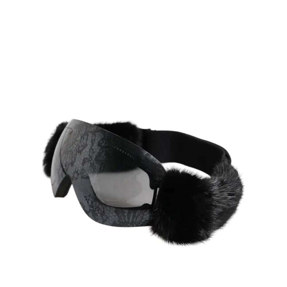 Dolce & Gabbana Schwarze Bi0759 Spitze verspiegelte Skibrille Maske Sonnenbrille