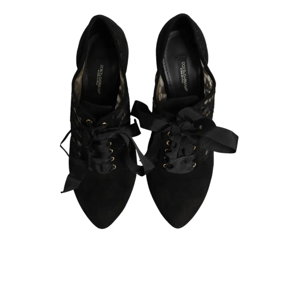 Dolce & Gabbana Schwarze Blumen-High-Heels mit Schnürung Pumps