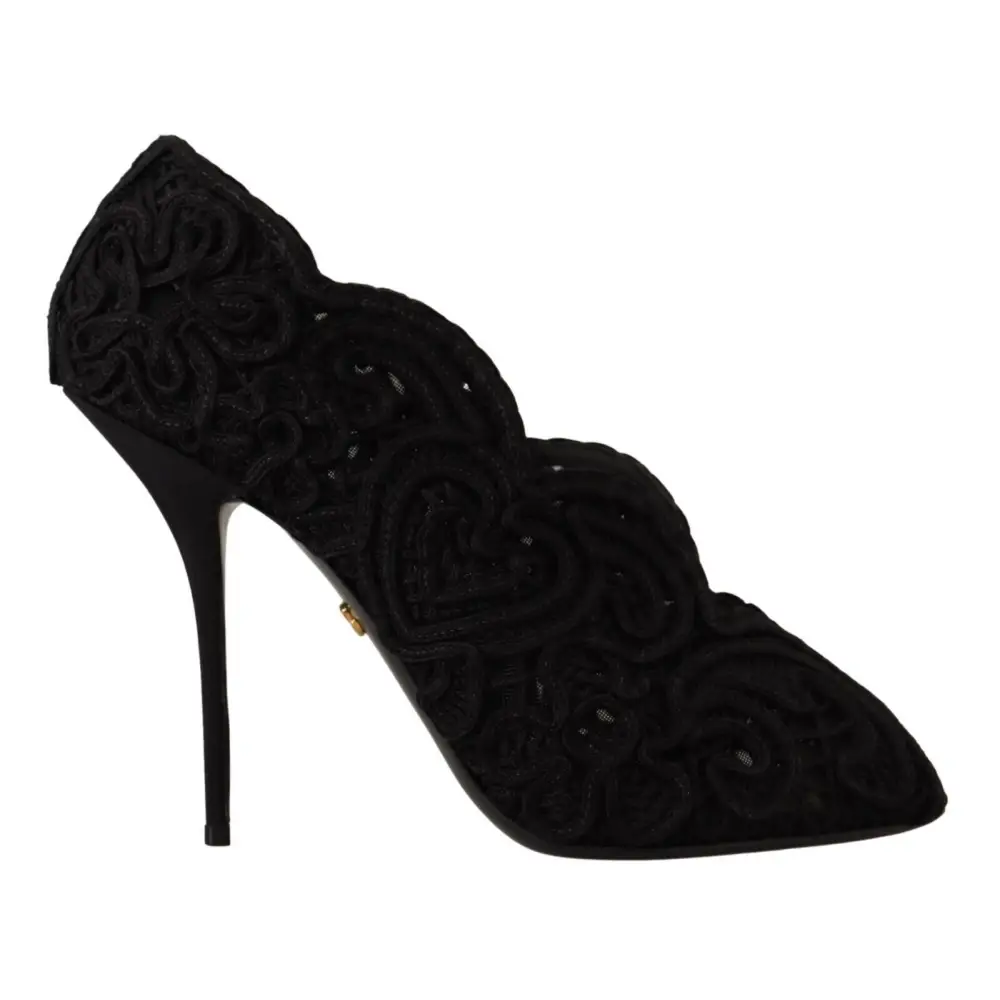Dolce & Gabbana Schwarze Cordonetto Ricamo Pumps Offene Zehen Schuhe - EU40/US9.5