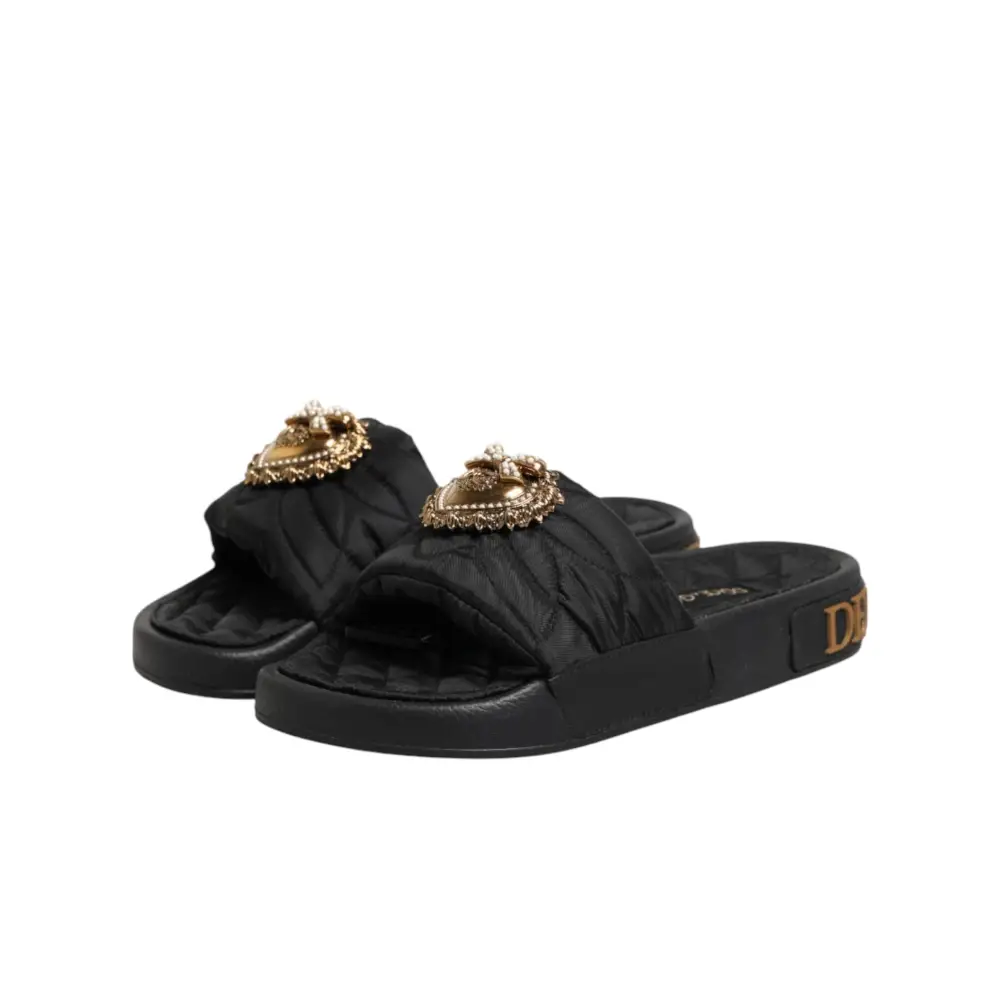 Dolce & Gabbana Schwarze Devotion Matelassé Leder-Pantoletten - EU35/US4.5