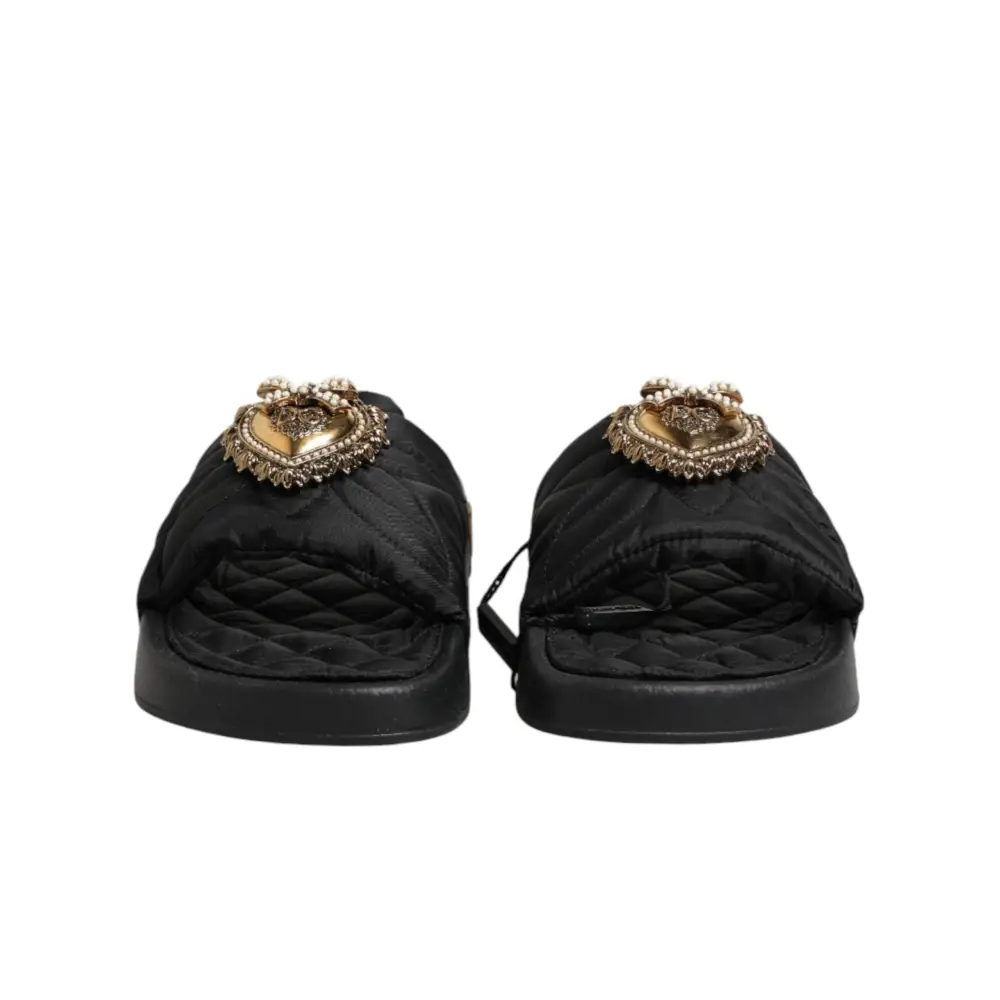 Dolce & Gabbana Schwarze Devotion Matelassé Leder-Pantoletten - EU35/US4.5