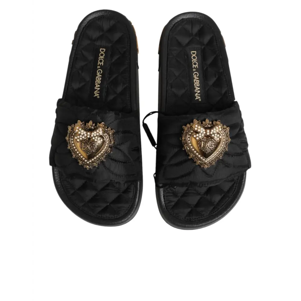 Dolce & Gabbana Schwarze Devotion Matelassé Leder-Pantoletten - EU35/US4.5