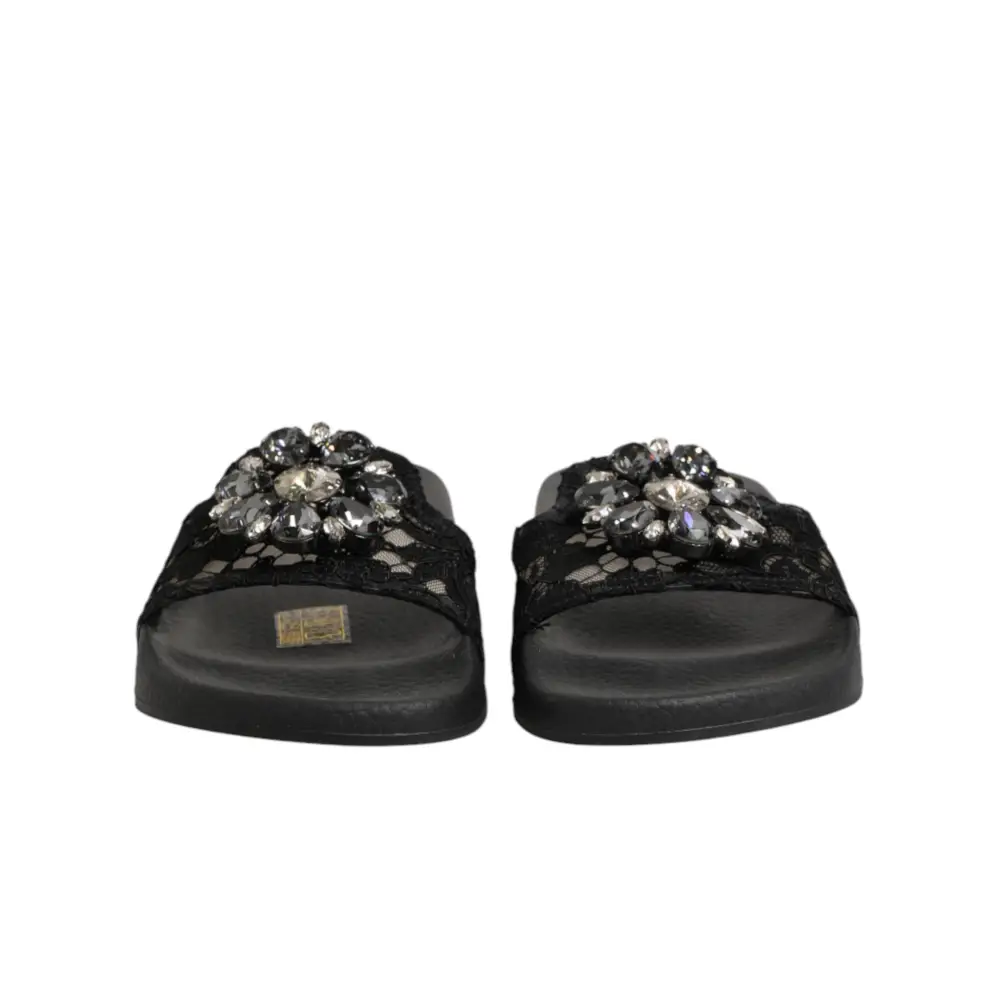 Dolce & Gabbana Schwarze Devotion Matelassé Leder-Slides - EU35/US4.5