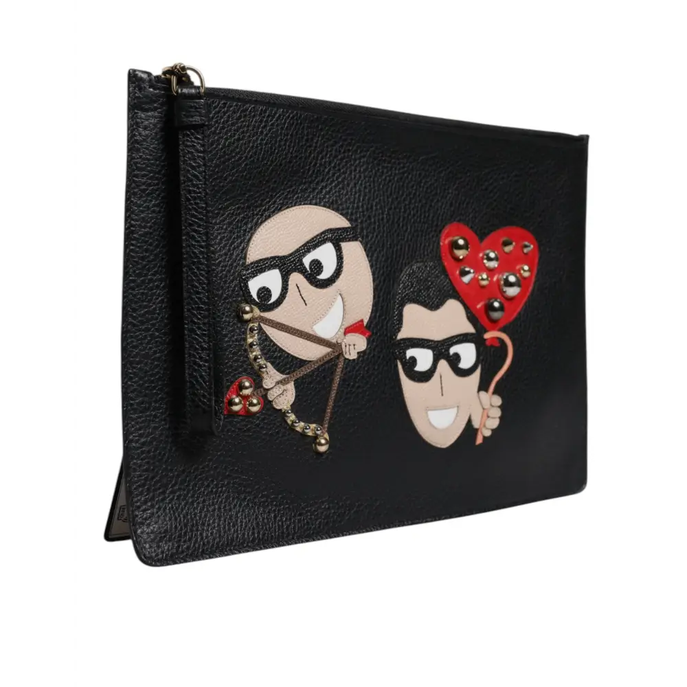 Dolce & Gabbana Schwarze #DGFamily verschönerte Leder Clutch Tasche