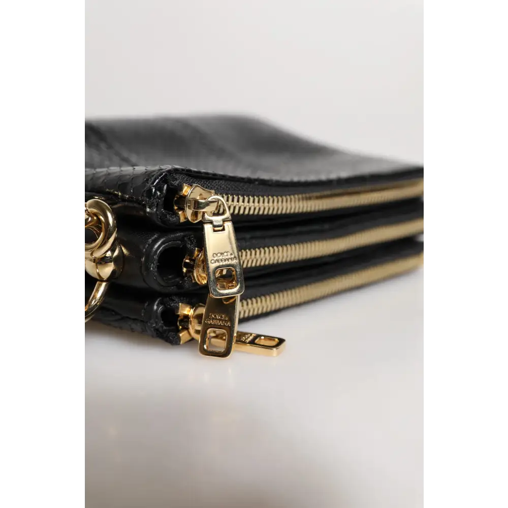 Dolce & Gabbana Schwarze Exotenleder-Schulterriemen-Clutch-Tasche