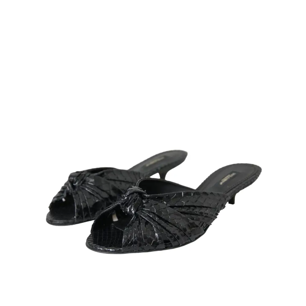Dolce & Gabbana Schwarze Exotische Leder Absätze Rutschen Schuhe
