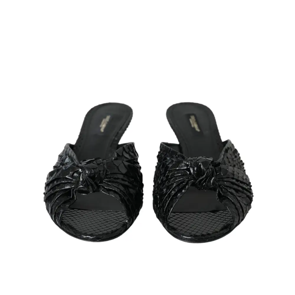 Dolce & Gabbana Schwarze Exotische Leder Absätze Rutschen Schuhe