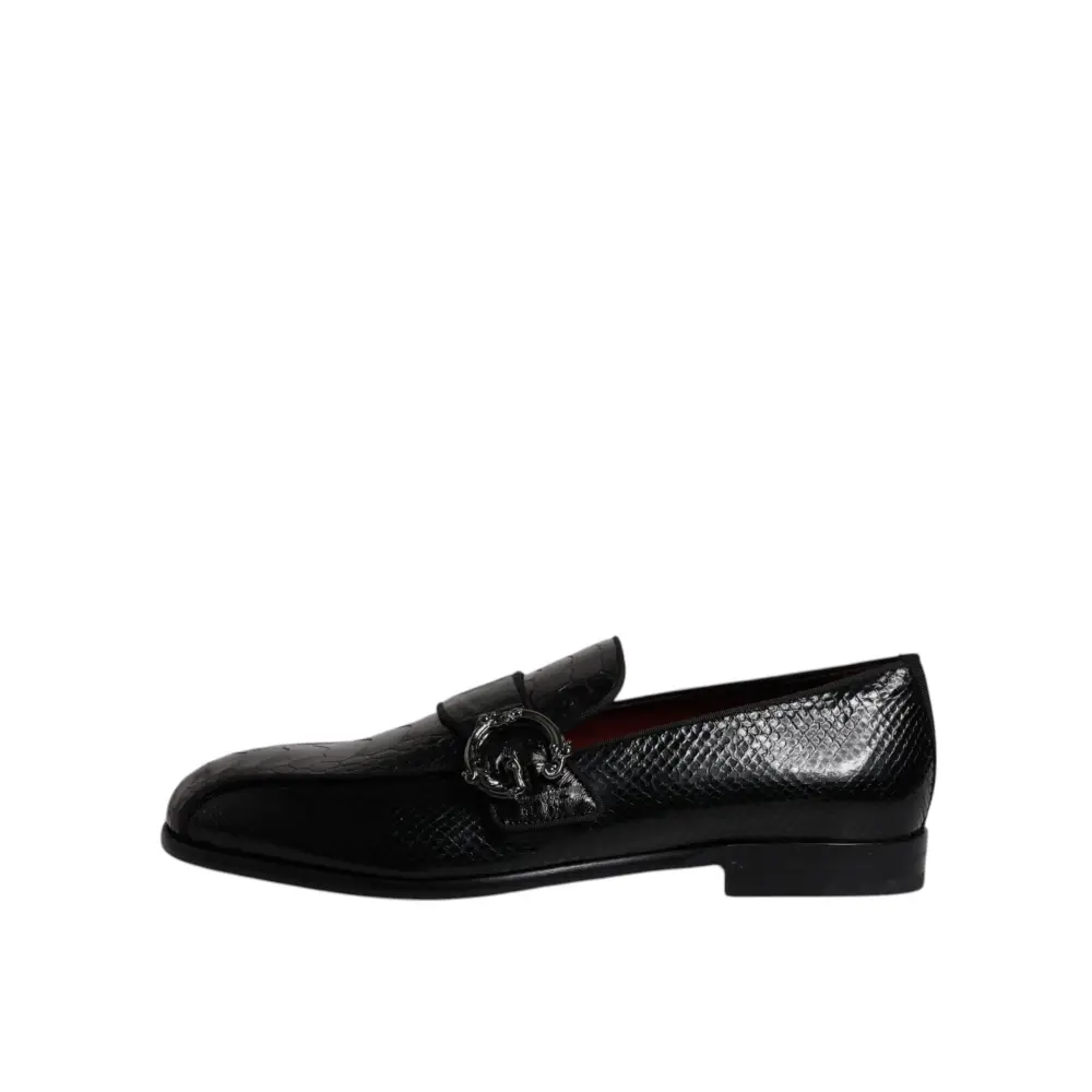 Dolce & Gabbana Schwarze Exotische Leder DG Logo Loafers Formelle Anzugschuhe