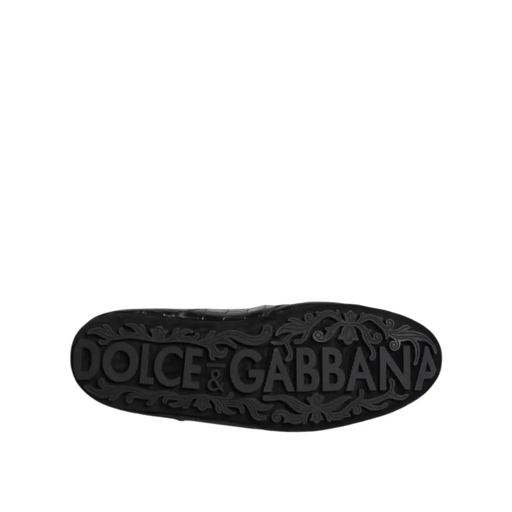 Dolce & Gabbana Schwarze Exotische Leder Low Top Sneakers Schuhe