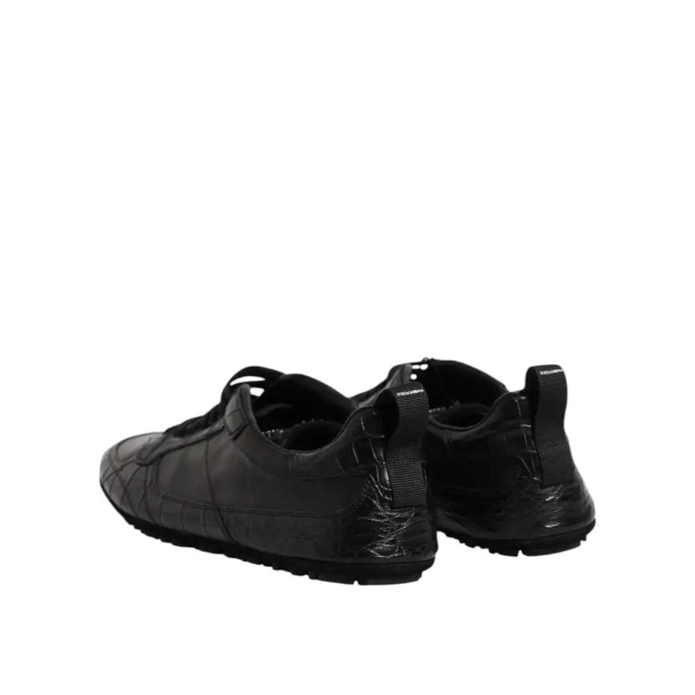 Dolce & Gabbana Schwarze Exotische Leder Low Top Sneakers Schuhe