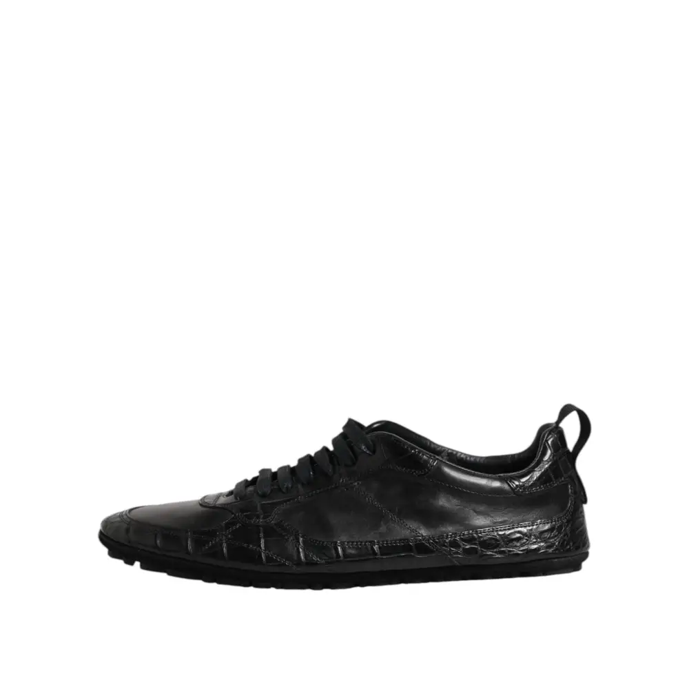 Dolce & Gabbana Schwarze Exotische Leder Low Top Sneakers Schuhe