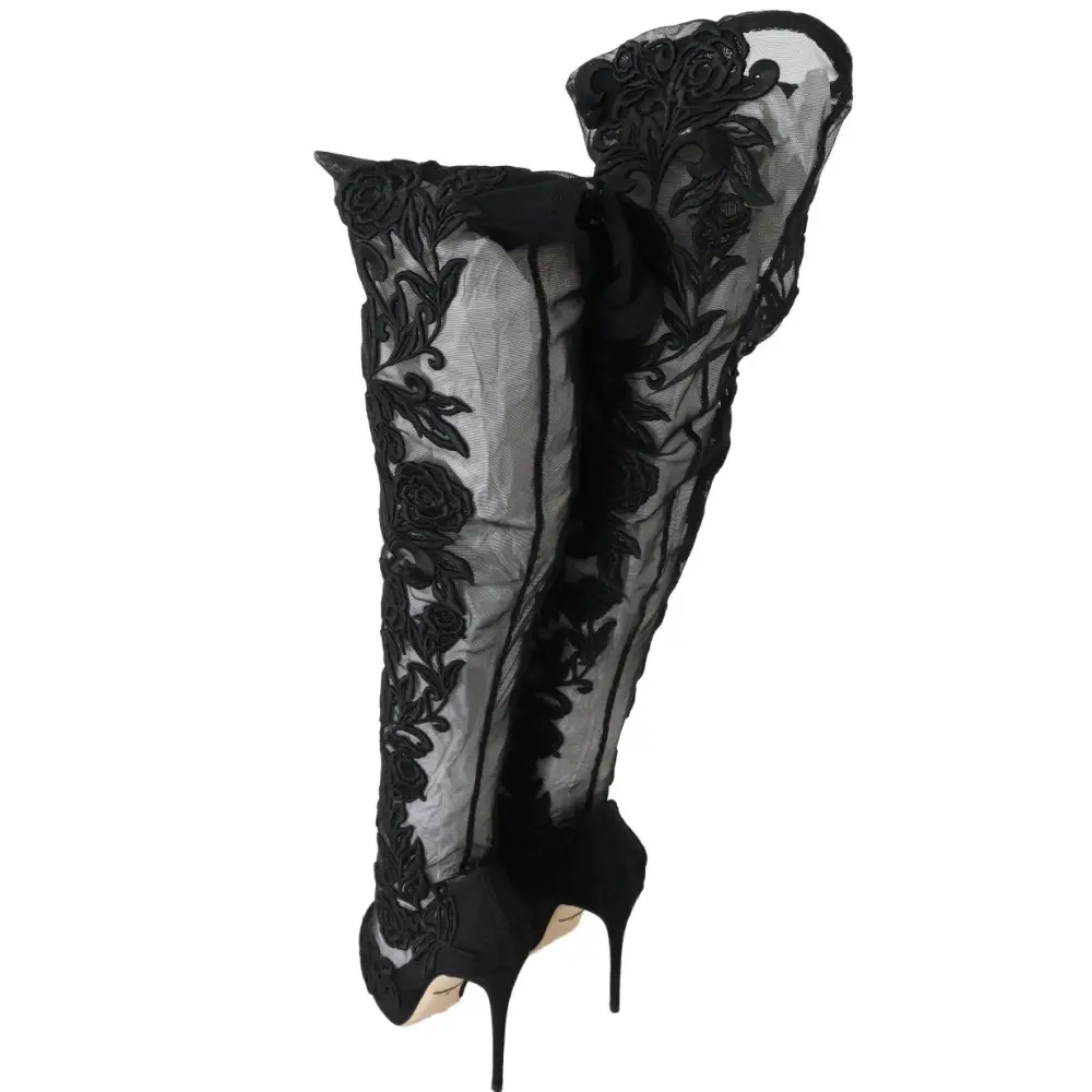 Dolce & Gabbana Schwarze floral bestickte Socken Stiefel - EU39/US8.5