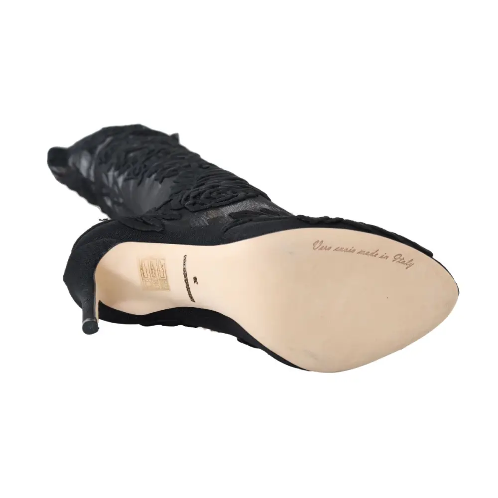 Dolce & Gabbana Schwarze floral bestickte Socken Stiefel - EU39/US8.5