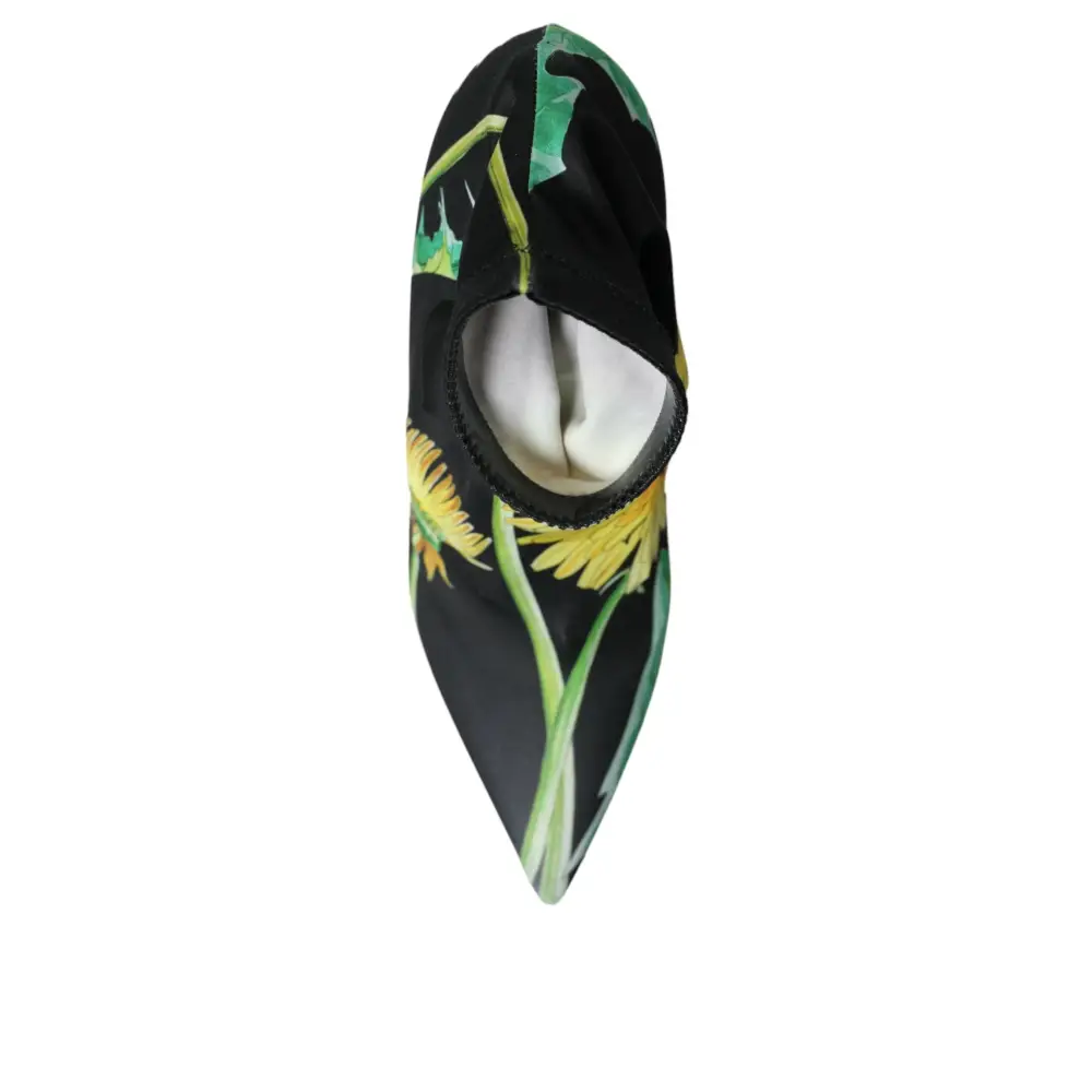 Dolce & Gabbana Schwarze geblümte Jersey Stretch-Stiefel Schuhe - EU39/US8.5