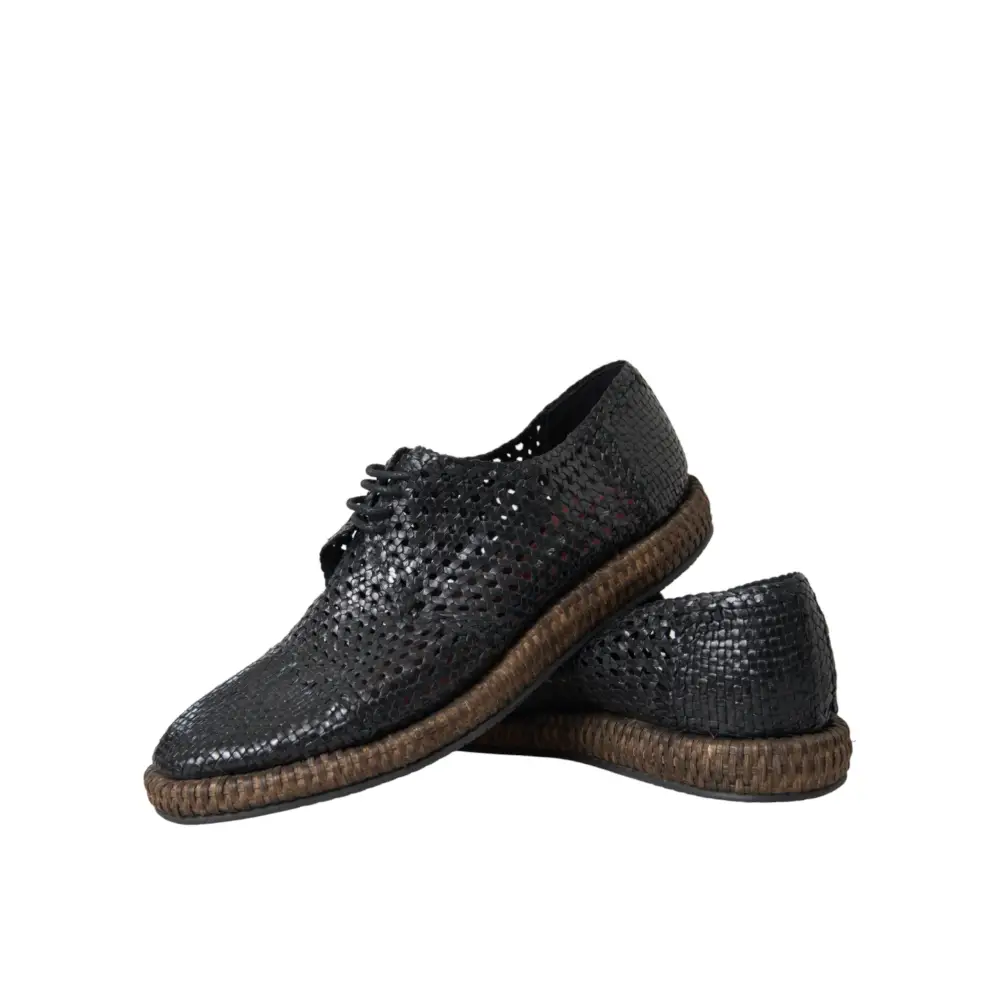 Dolce & Gabbana Schwarze gewebte Ziegenleder Schnürschuhe Derby