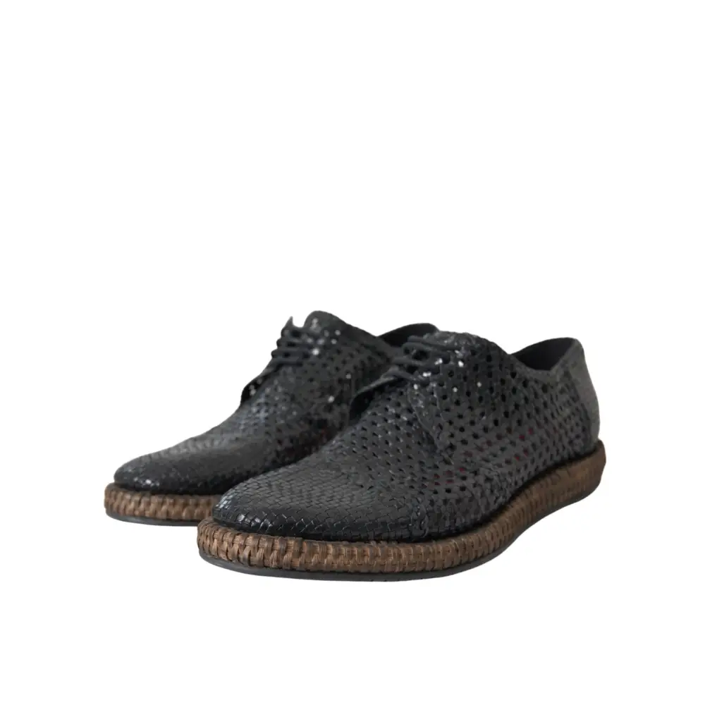 Dolce & Gabbana Schwarze gewebte Ziegenleder Schnürschuhe Derby