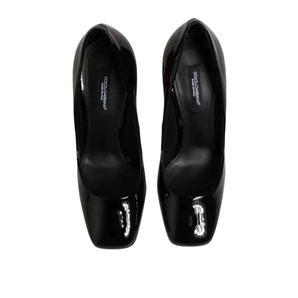 Dolce & Gabbana Schwarze Goldfarbene Lackleder-Logo-Pumps - EU35/US4.5