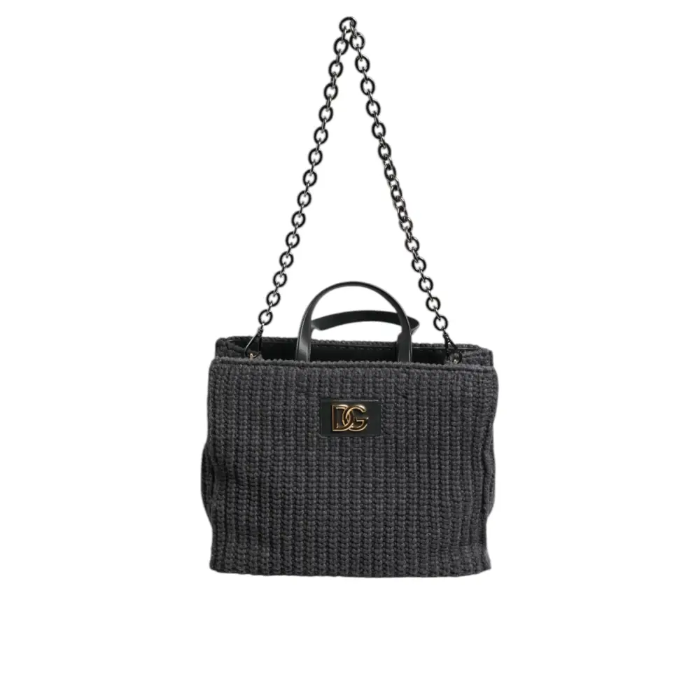 Dolce & Gabbana Schwarze große gestrickte Häkel-Schulter-Shopper DG Logo Tasche