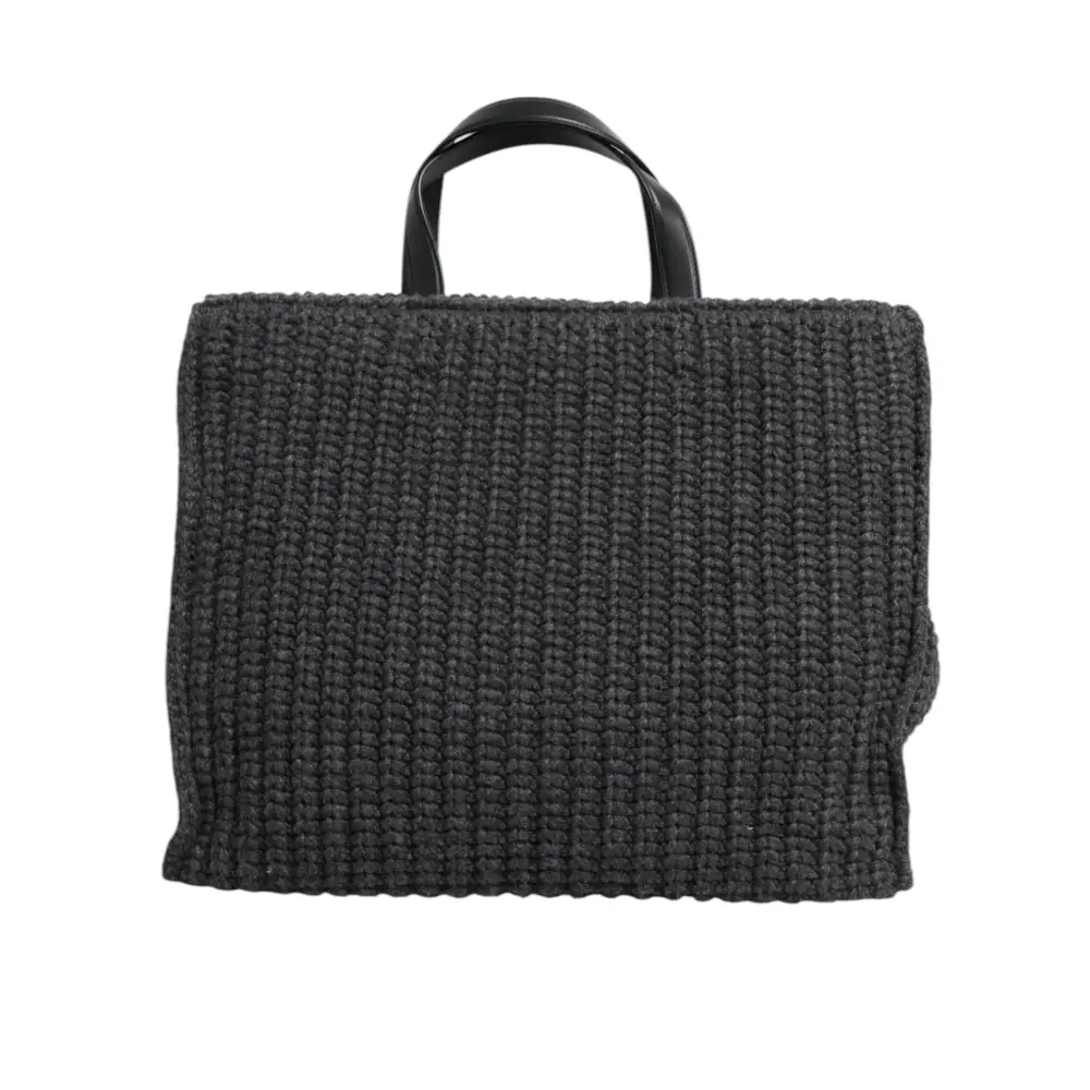 Dolce & Gabbana Schwarze große gestrickte Häkel-Schulter-Shopper DG Logo Tasche