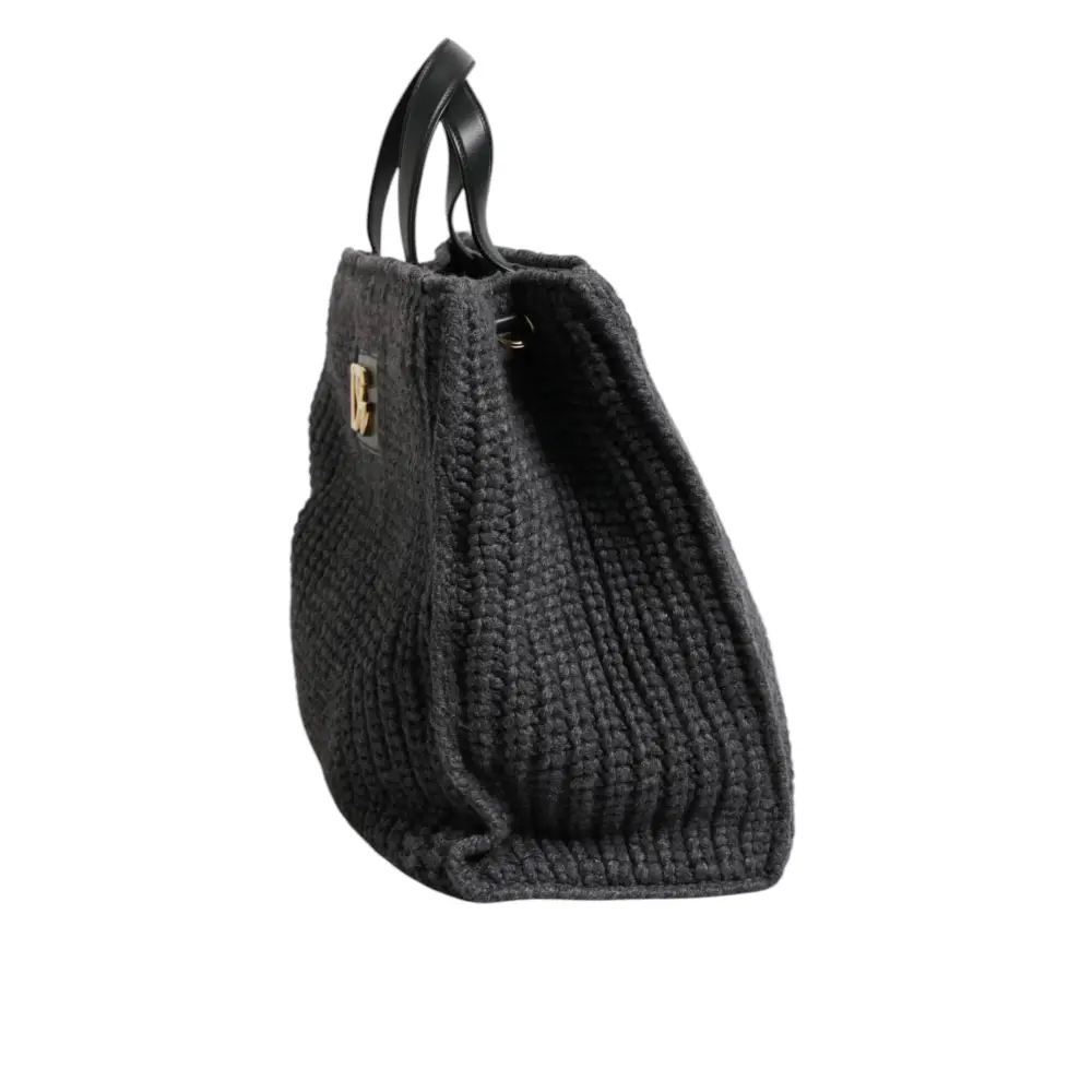 Dolce & Gabbana Schwarze große gestrickte Häkel-Schulter-Shopper DG Logo Tasche