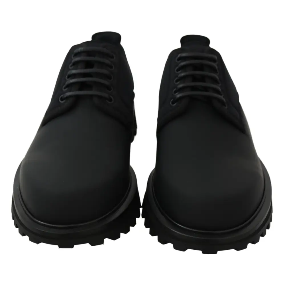 Dolce & Gabbana Schwarze gummierte Kalbsleder Chunky Derby Vulcano Schuhe - EU44/US11