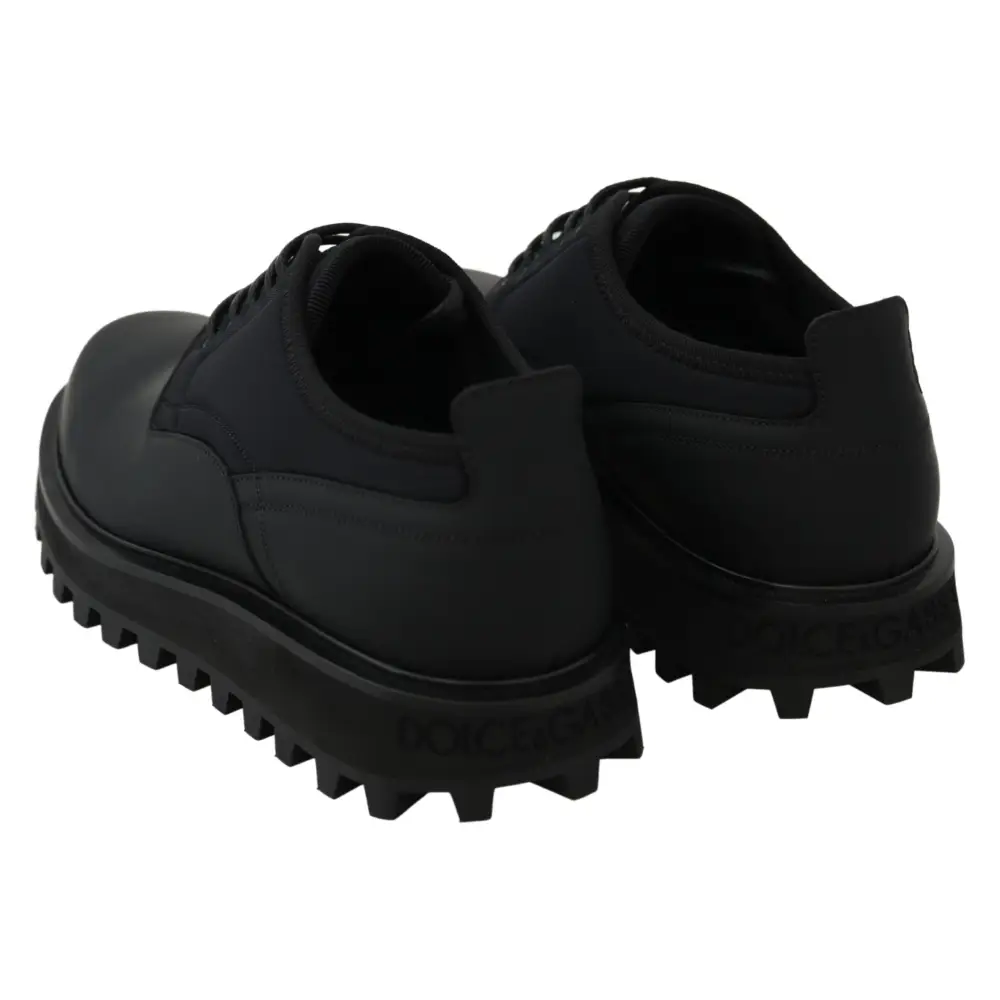 Dolce & Gabbana Schwarze gummierte Kalbsleder Chunky Derby Vulcano Schuhe - EU44/US11