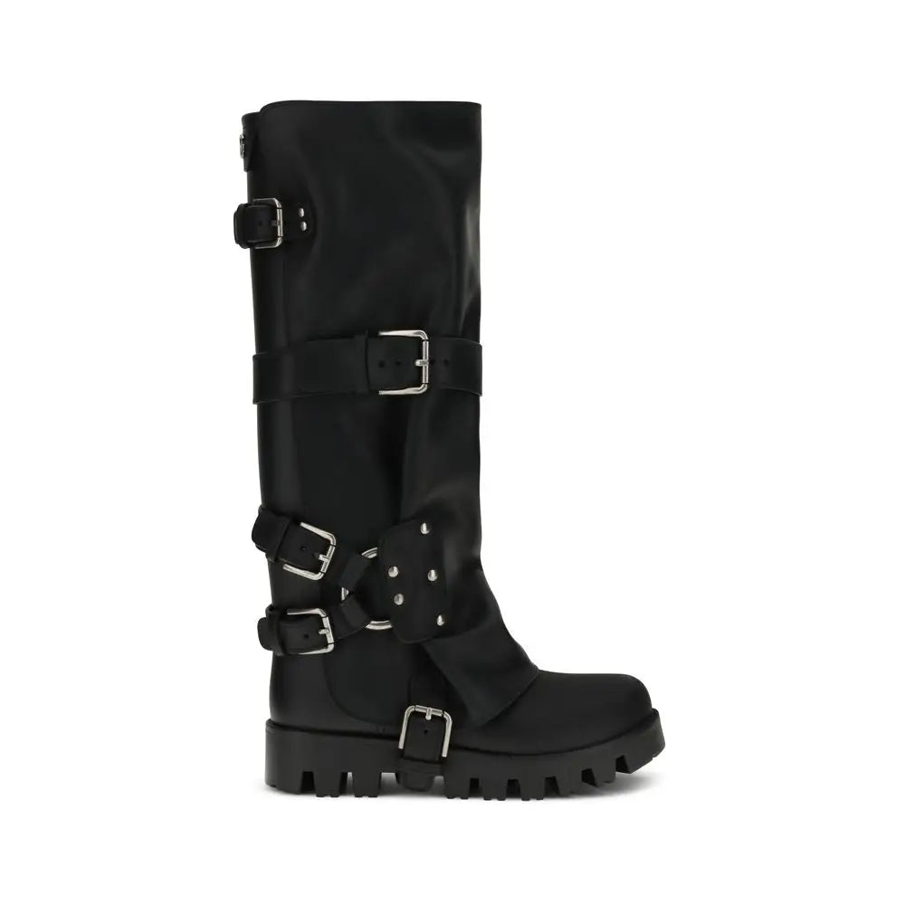 Dolce & Gabbana Schwarze Kalbshaut Bos Taurus Schnürstiefel - EU36/US6
