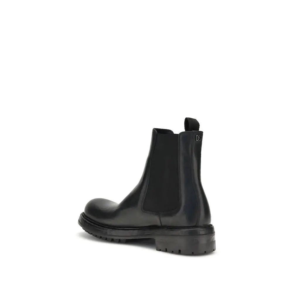 Dolce & Gabbana Schwarze Kalbshaut-Stiefeletten im Chelsea-Stil aus Bos Taurus-Leder