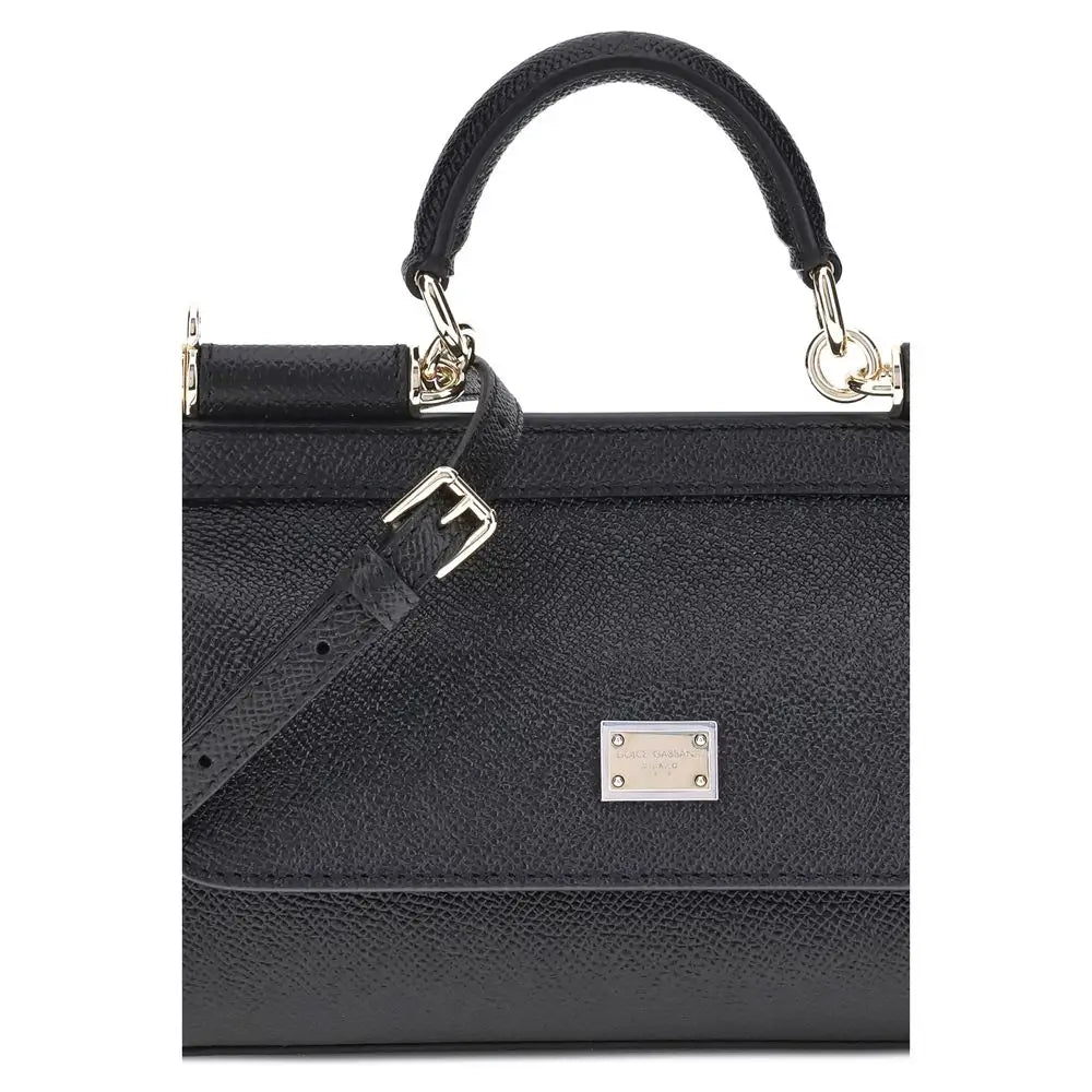 Dolce & Gabbana Schwarze Kalbsleder Bos Taurus Schultertasche