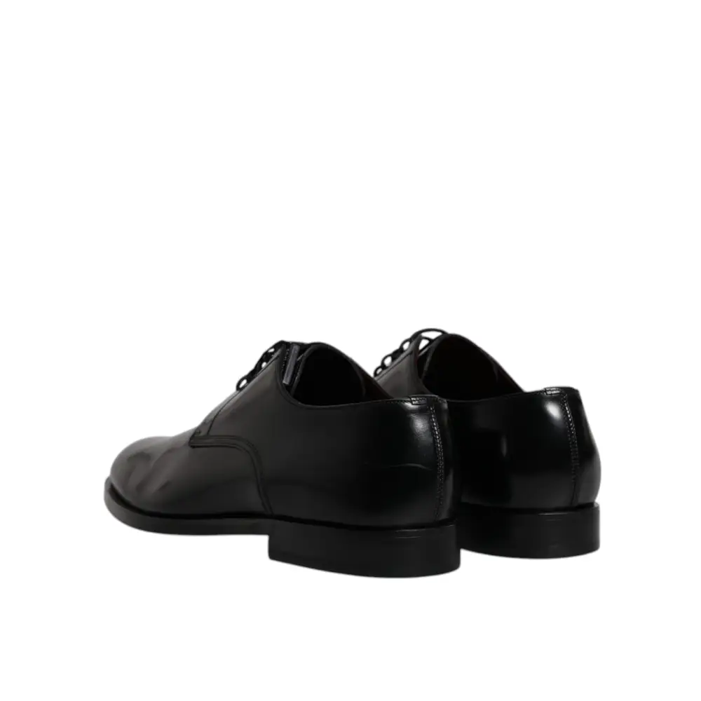 Dolce & Gabbana Schwarze Kalbsleder Derby Schnürschuhe Formal Dress Schuhe