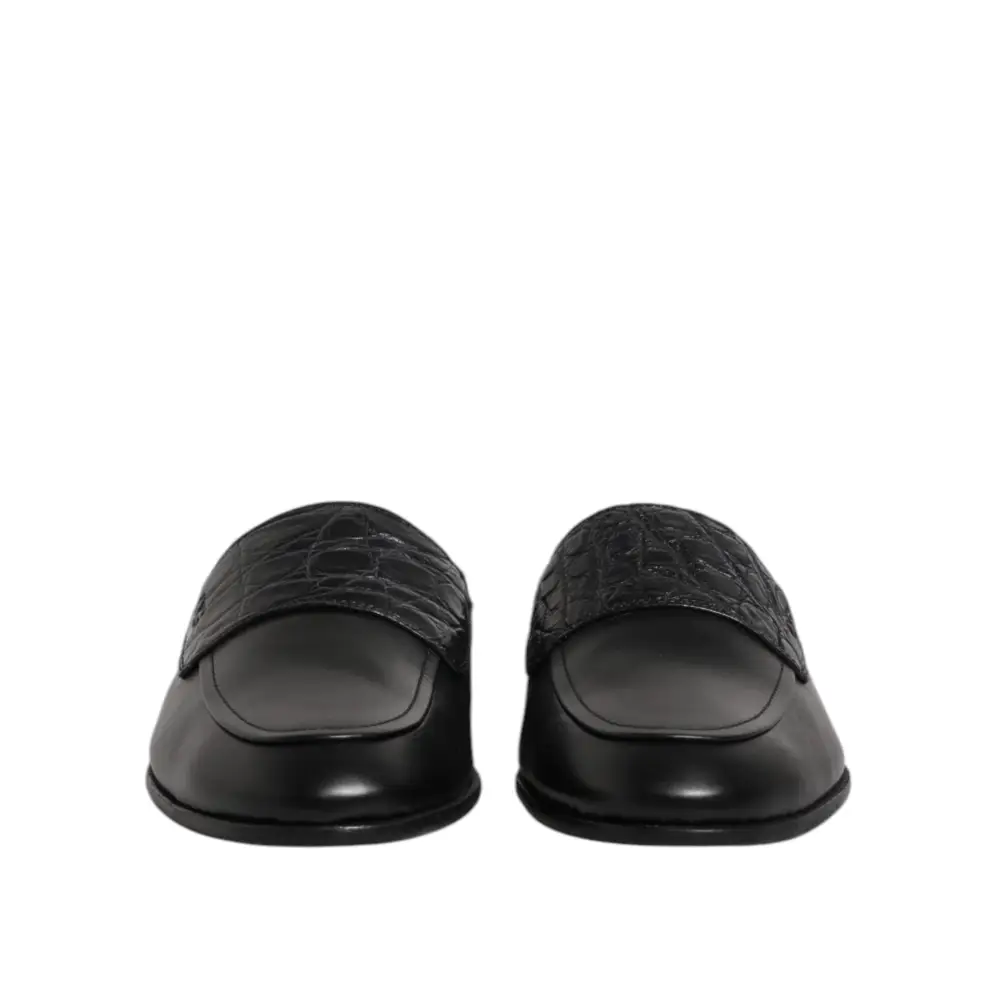 Dolce & Gabbana Schwarze Kalbsleder Slipper Schuhe - EU40/US7