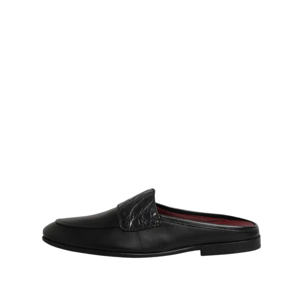 Dolce & Gabbana Schwarze Kalbsleder Slipper Schuhe - EU40/US7
