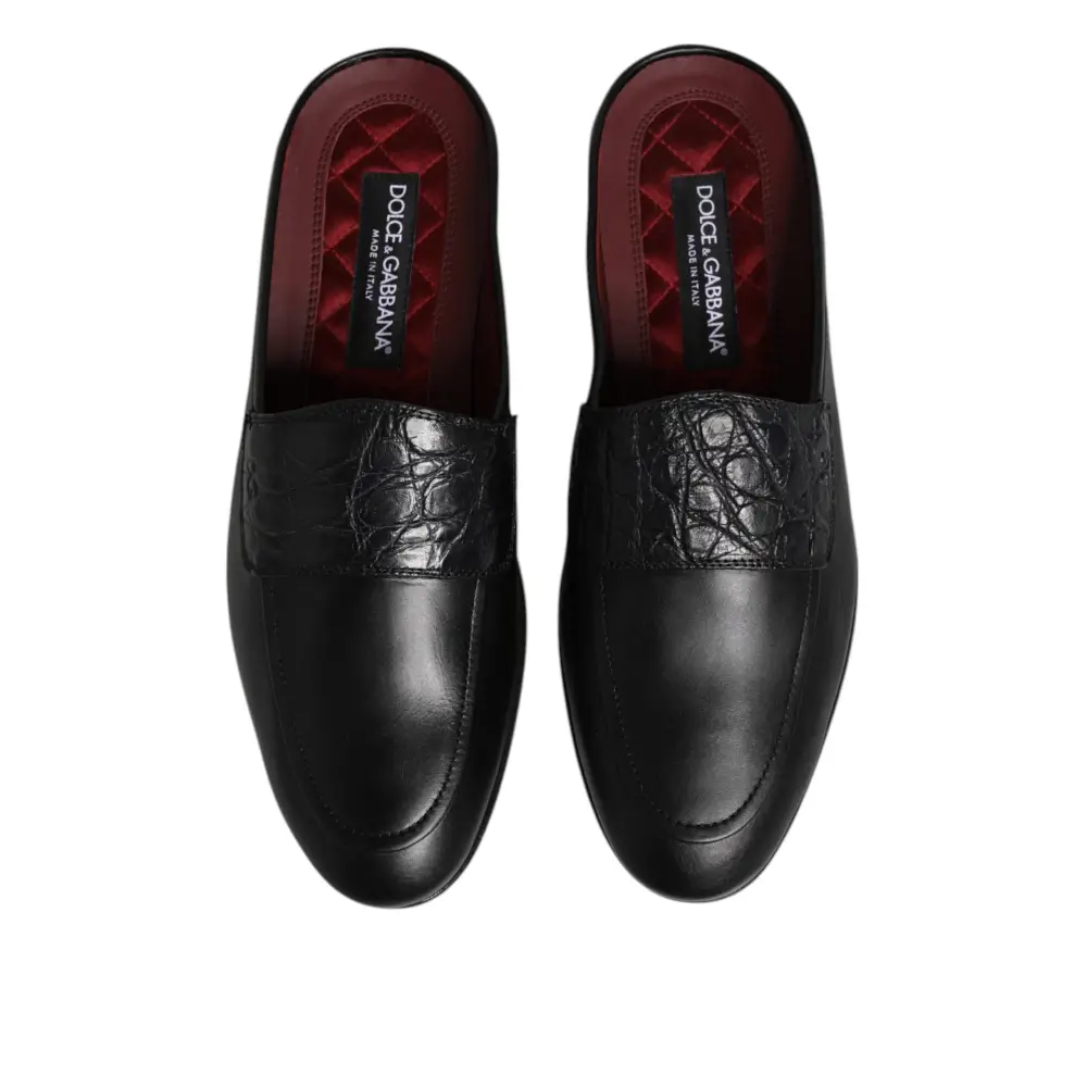 Dolce & Gabbana Schwarze Kalbsleder Slipper Schuhe - EU40/US7