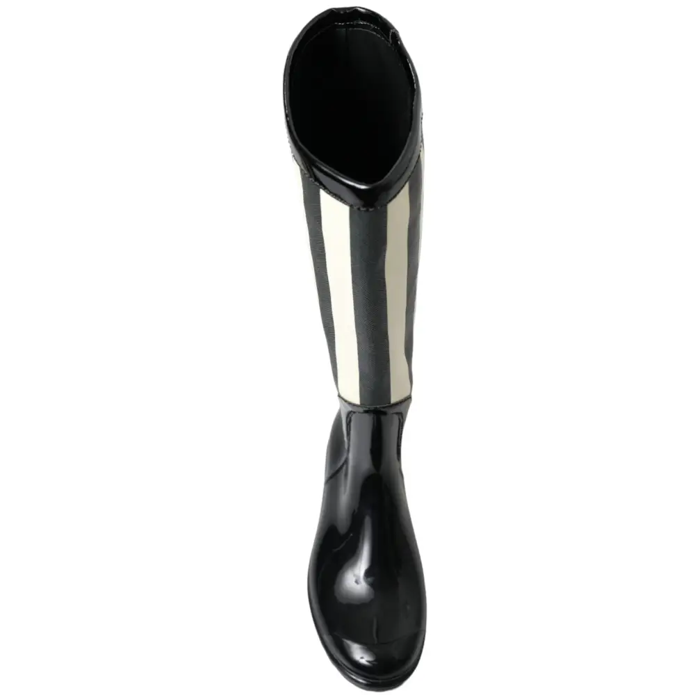 Dolce & Gabbana Schwarze kniehohe flache Gummistiefel Schuhe - EU35/US4.5