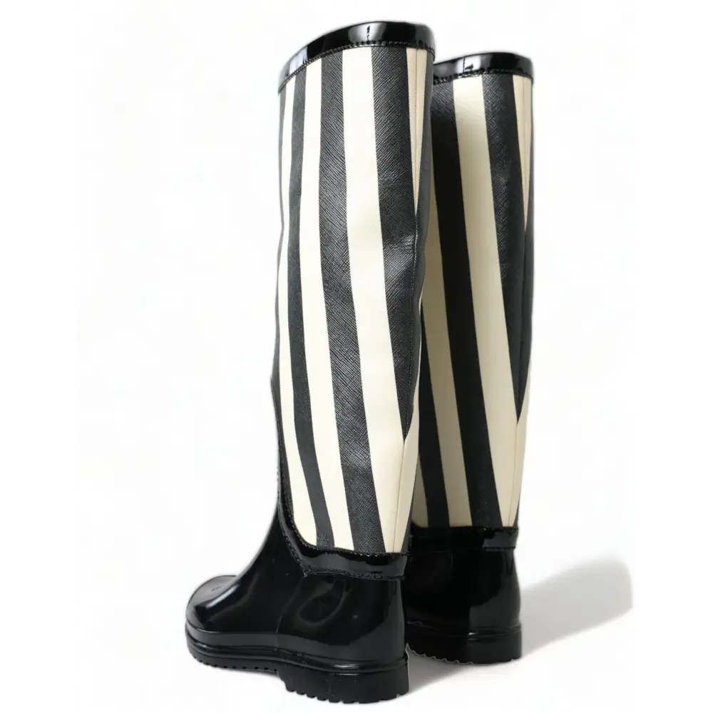 Dolce & Gabbana Schwarze kniehohe flache Gummistiefel Schuhe - EU35/US4.5