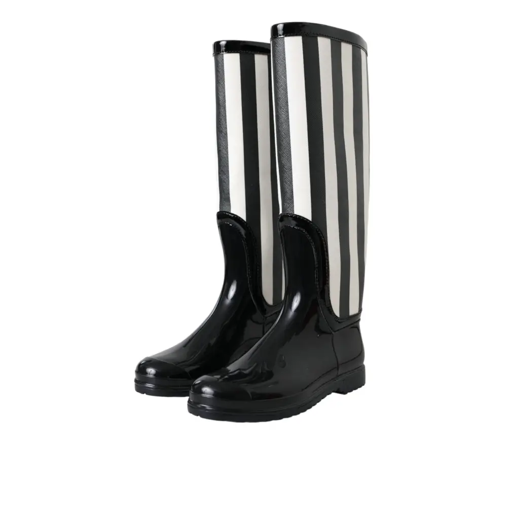 Dolce & Gabbana Schwarze kniehohe flache Gummistiefel Schuhe