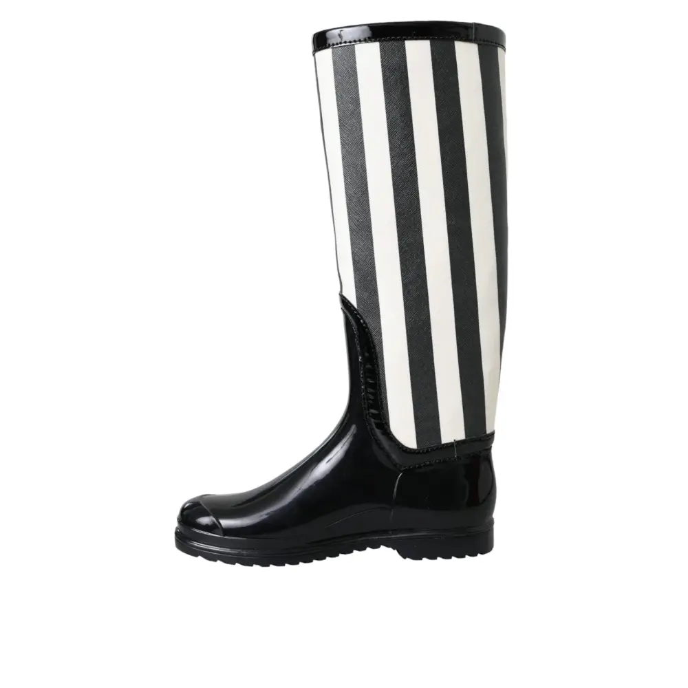 Dolce & Gabbana Schwarze kniehohe flache Gummistiefel Schuhe